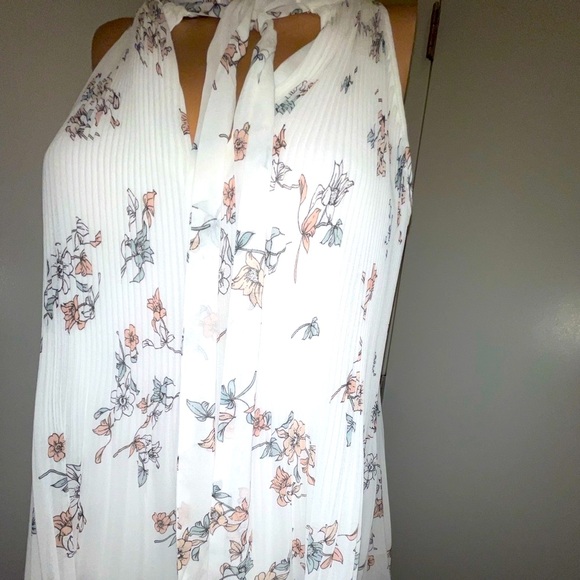 1.STATE FLORAL-PRINT PLEATED HALTER TOP SLEEVELESS COLLARLESS CREAM COLOR SIZE M - Picture 11 of 14